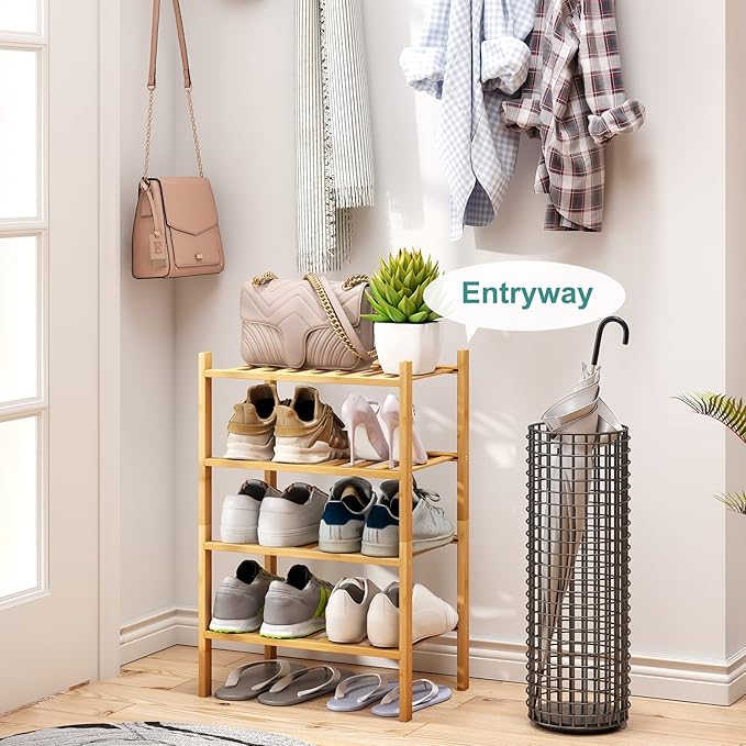 Small Shoe Rack, 4-Tier Rack for Entryway, Bamboo Wood Shoe Shelf for Closet & Hallway, Long 17 in | Beautiful | Functional | Sturdy | Durable-NeatNest