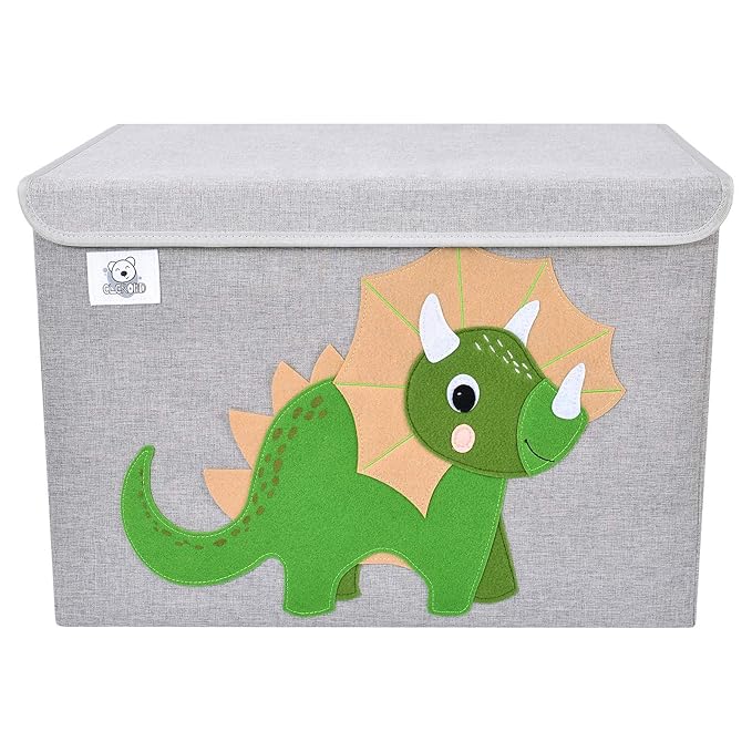 CLCROBD Foldable Large Kids Toy Chest with Flip-Top Lid, Collapsible Fabric Animal Toy Storage Organizer/Bin/Box/Basket/Trunk for Toddler, Children and Baby Nursery (Triceratops)-NeatNest