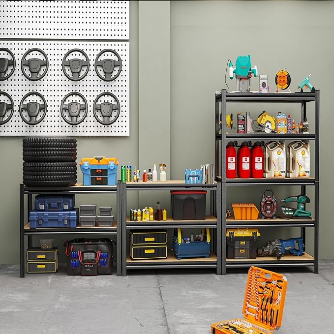 Garage Shelving Unit, 2550Lbs Heavy Duty 5-Tier Metal & Wood Adjustable Storage Rack, Black, 72”H x 35.4”W x 15.8”D, for Garage, Basement, Warehouse, Utility Storage-NeatNest
