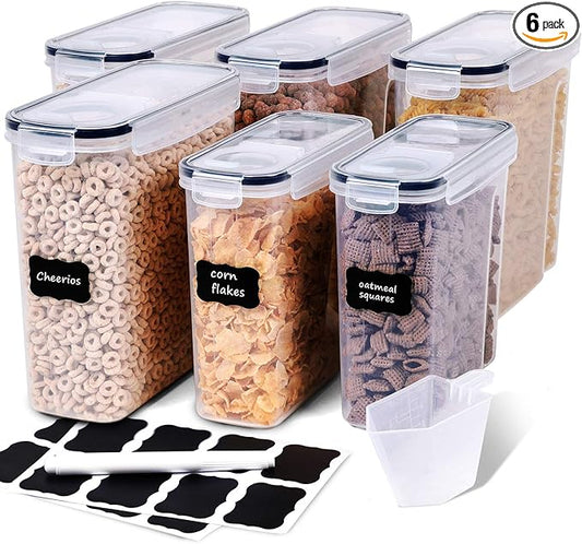 Cereal Containers Storage Set - 6 Piece Airtight Large Dry Cereal Storage Containers(135.2oz), BPA Free Dispenser Plastic Cereal Storage Containers with 16 Labels & Pen-NeatNest