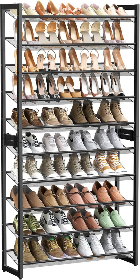 SONGMICS Shoe Rack, 10-Tier Shoe Organizer, Metal Rack for Garage, Set of 2, 5-Tier Stackable Shelf, with Adjustable Flat or Angled Shelves, 40-50 Pairs, Ink Black ULMR010B01-NeatNest