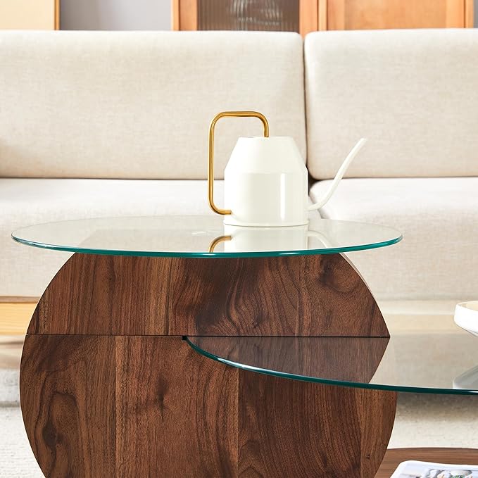 Glass Coffee Tables for Living Room Round Coffee Tables Modern 3 Tier Round Table Circle Coffee Table for Small Space Home Office (35.4 Inch Dark Brown)