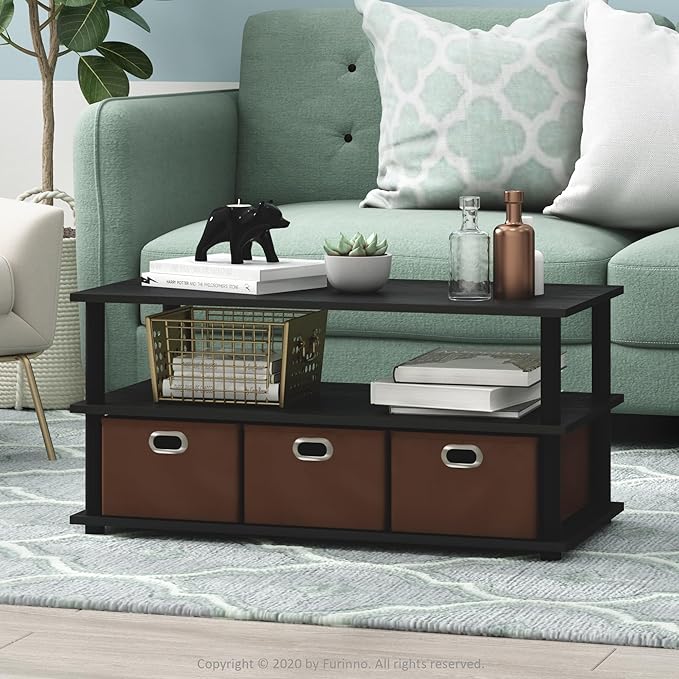 FURINNO Turn-N-Tube Coffee Table, 31.22D x 15.5W x 15.8H in, Black Oak/Black/Brown-NeatNest