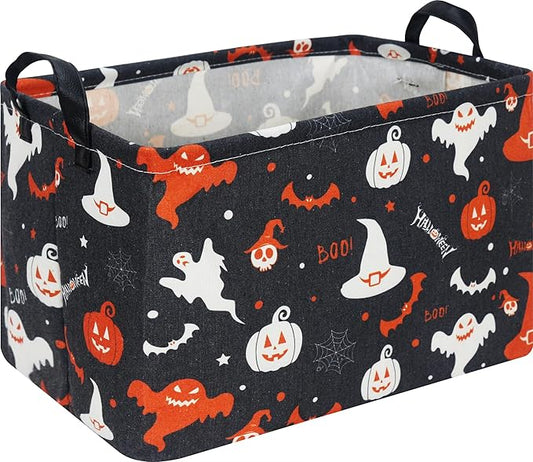 CLOCOR Rectangular Storage Basket,Collapsible Fabric Storage Container,Waterproof Toy Bin with Handles,Gift Basket(Black Halloween)-NeatNest