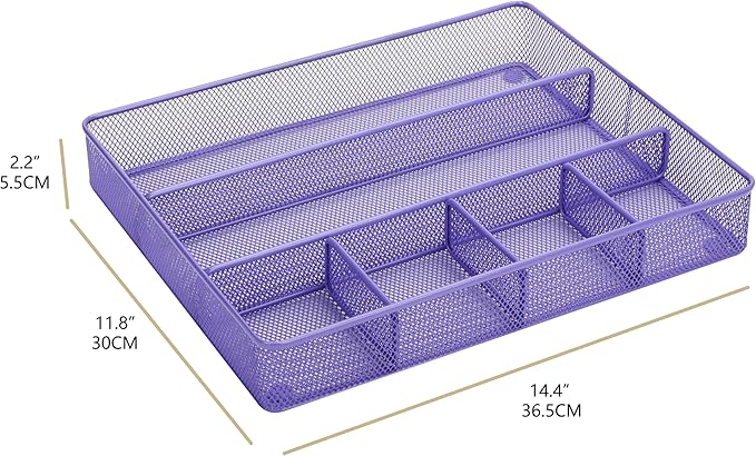 Annova Desk Top Organizer Tray for Office Organization - Metal Mesh - Storage Tray with Dividers for Pens, Desktop Accessories, Bathroom, Kitchen, Makeup and Office Supplies (Large, Purple)-NeatNest
