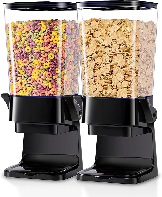 Cereal Dispenser Countertop with lids, Organization and Storage Containers for Kitchen and pantry, 5L Rice Dispenser for Cereal, Beans, Grains, Nuts, Snack,Oatmeal, Dog Food, Bird Seed, Black, 2Pc-NeatNest