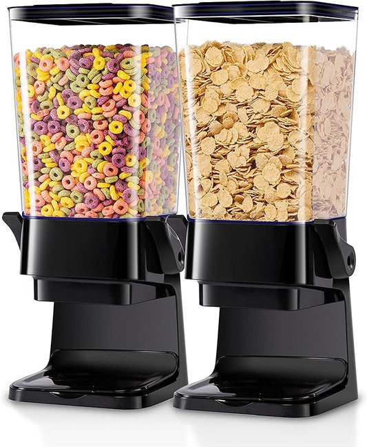 Cereal Dispenser Countertop with lids, Organization and Storage Containers for Kitchen and pantry, 5L Rice Dispenser for Cereal, Beans, Grains, Nuts, Snack,Oatmeal, Dog Food, Bird Seed, Black, 2Pc-NeatNest