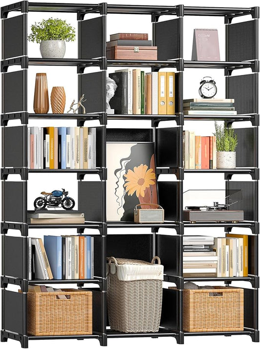 REIBII Book Shelf, 16 Cube Storage Organizers, Tall DIY Book Case for Bedroom, Office, Living Room, Closet, 12" D x 47.24" W x 70.86" H, Black