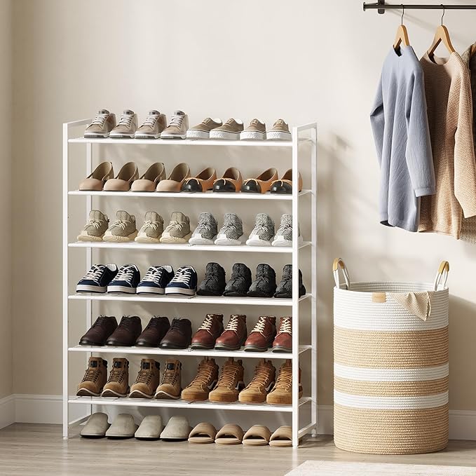 Shoe Rack, Metal Shoe Organizer, 6 Tier Garage Shoe Rack Max Holds 30 Pairs,Shoe Storage Shelf for Closet,Entryway,White-NeatNest