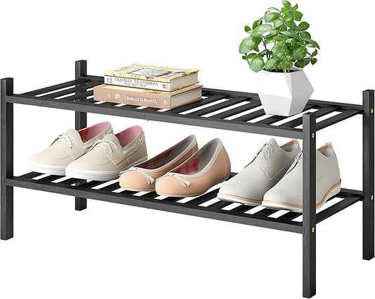 Shoe Rack, 2-Tier Bamboo Stackable Shoe Shelf Storage Organizer, Shoe Stand for Closet, Entryway and Hallway-NeatNest