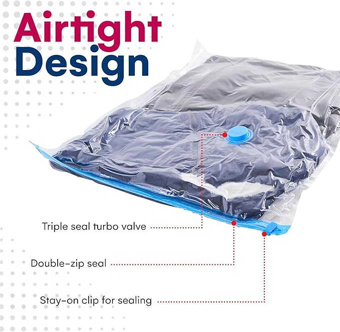 12 Pack Variety Vacuum Storage Bags for Comforters, Blankets & Clothes – Vacuum Sealed Compression Bags with Hand Pump – Space Saver Storage Bags for Bedding, Moving, Travel & Organization (6S & 6L)-NeatNest