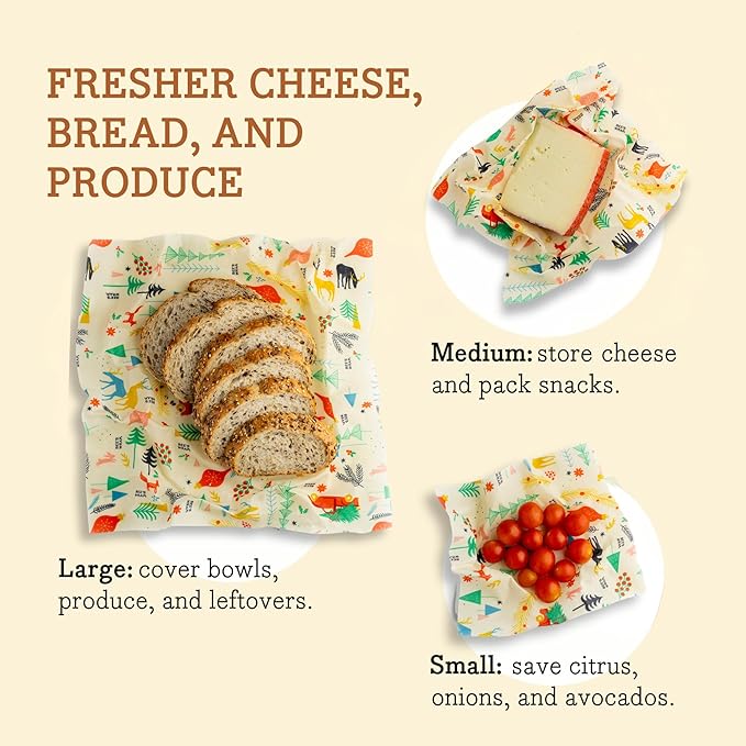 Bee's Wrap Beeswax Wraps for Food - Winter Wonderland 3 Pack (S, M, L) Made in USA Reusable & Organic Food Wraps, Sandwich Wrap & Bowl Covers - Eco-Friendly Alternative to Aluminum Foil & Plastic Wrap-NeatNest