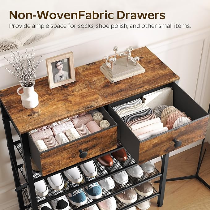 5 Tier Shoe Rack, Large Capacity Shoe Storage Organizer, Metal Shoe Shelf with Drawer and Wooden Top, for 20 Pairs of Shoes, for Entryway, Closet, Rustic Brown and Black SS25BRY1N1-NeatNest