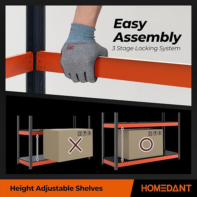 HOMEDANT House 5-Tier Orange-Black 48.1" W x 16.5" D x 71.3" H Laminated Metal Shelving Unit Adjustable Storage Utility Rack Heavy Duty Shelves Organization Shelf Kitchen Garage Pantry Closet 1Pack-NeatNest