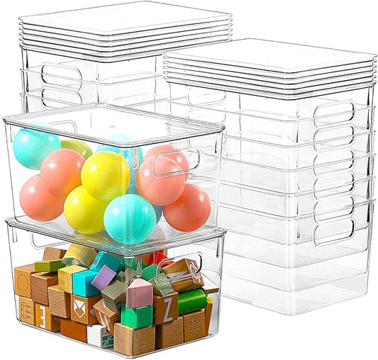 12 Pack Clear Storage Bins with Lids, 7 Quart Stackable Storage Boxes for Storage and Organization, Plastic Storage Containers with Lids, Plastic Bins with Handles for Office, Bedroom, Study Room-NeatNest