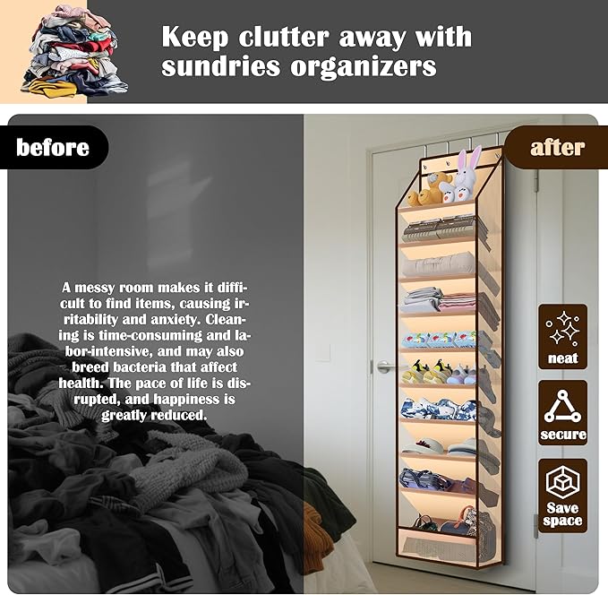 10 - Pocket Over - the - Door Hanging Shoe Organizers & Rack, Made of Sturdy 600D Oxford + Non - Woven Fabric, Space - Saving Storage for Shoes, Boots & More (Cream-colored)-NeatNest