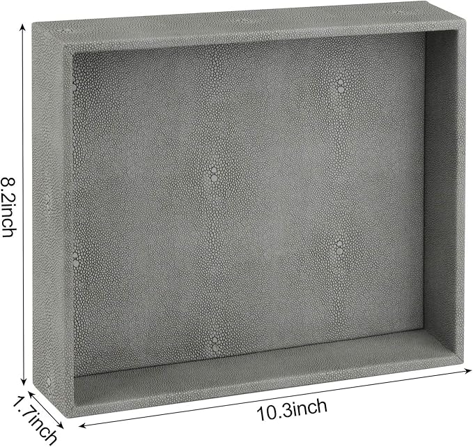 HofferRuffer Decorative Desktop Organizer Tray, Bathroom Vanity Tray, Storage Jewelry Perfume Dresser Tray, Catchall Tray for Change Coin Key, 10.2 x 8.4 x 1.8 inches (Dark Grey Faux Leather Shagreen)-NeatNest