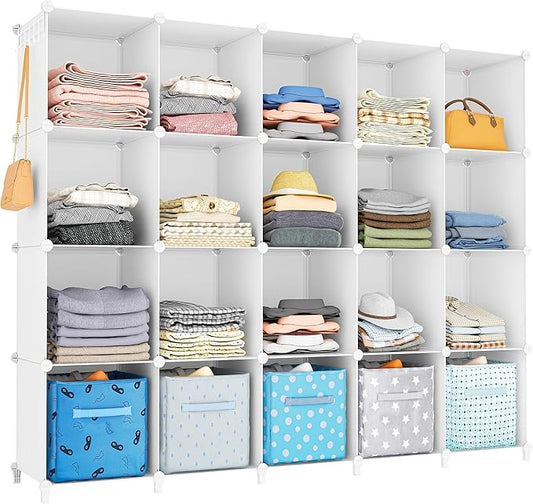 HOMIDEC 20-Cube Storage Shelf, Storage Bookcase Bookshelf with Metal Hammer, Storage Cubes Organizer Cabinet for Kids, Closet, Bedroom, Bathroom, (11.8x11.8x11.8 inch)-NeatNest