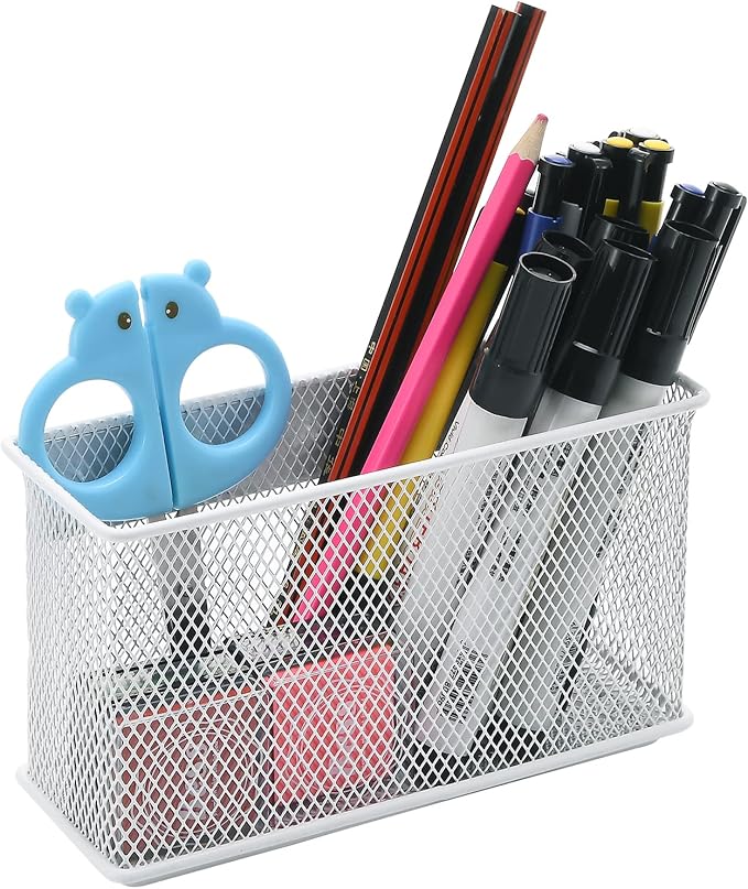 dedoot Magnetic Pencil Holder for refrigerator Storage Magnetic Basket Mesh White Strong Magnetic Pen Holder for Refrigerator,Whiteboard, Locker, Home and Office Organizer, 6.3x2.3x3.6inch-NeatNest