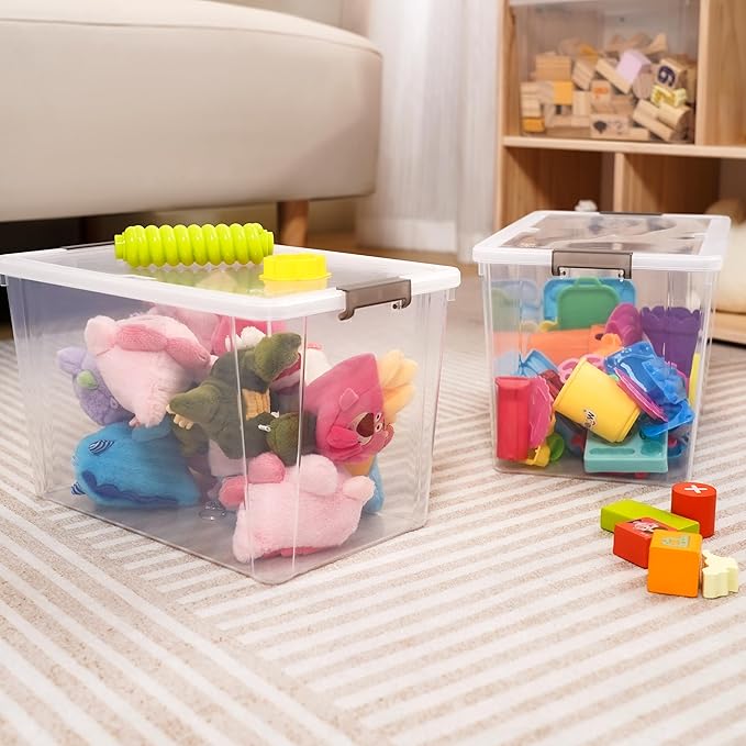 Citylife 7.8 QT 6 Pack Small Storage Bins Plastic Storage Container Stackable Box with Lids for Organizing, Clear White-NeatNest