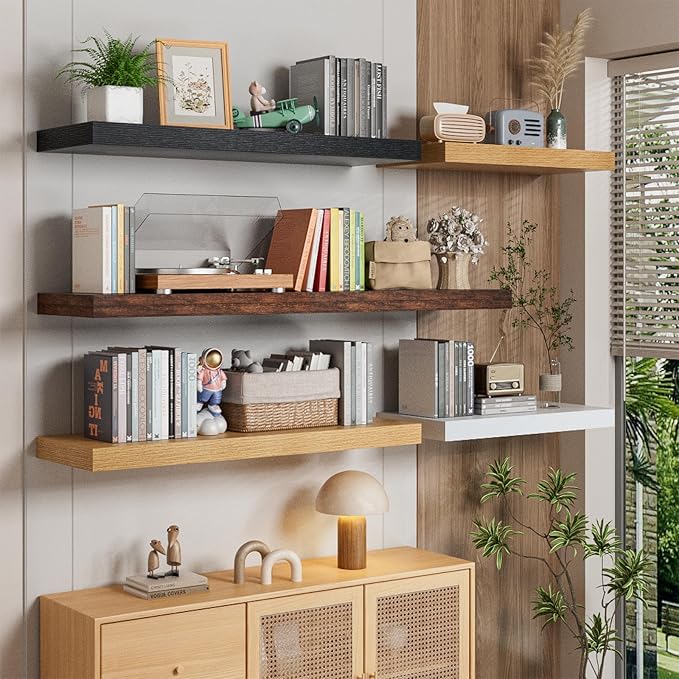 Heimlove 36 Inch Wall Shelf Bathroom Shelves Set of 2, 12" Deep Floating Shelves for Wall, Wall Mounted Shelves for Books Living Room Laundry Room Bedroom Kitchen Home Office-NeatNest