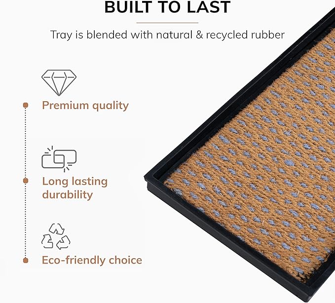 Anji Mountain AMB0BT4F-007 Black Rubber Boot/Shoe Tray with Coir, Fits 4 Pair (46.5" Wide), Tan & Blue Insert