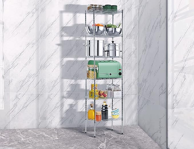 Metal Wire Shelving Unit Tall Shelf Storage Rack NSF Certified Shelves 600 Lbs Capacity Standing Utility for Laundry Kitchen Pantry Garage Organization, 17''Lx12''Wx63''H 6-Tier No Wheel