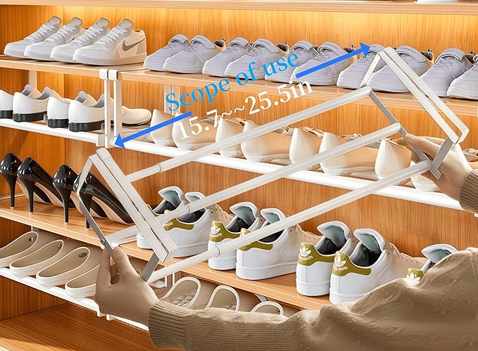 Expandable Shoe Rack, Retractable Shoe Rack, Adjustable Under Cabinet Shoe Organizer for Closet(2white)-NeatNest