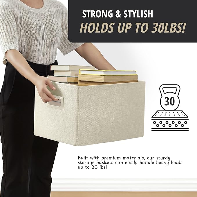 DECOMOMO Storage Bins for Shelves Robust Fabric Closet Bins for Shelves Toy Storage Clothes Books (Pack of 3 – Beige)-NeatNest