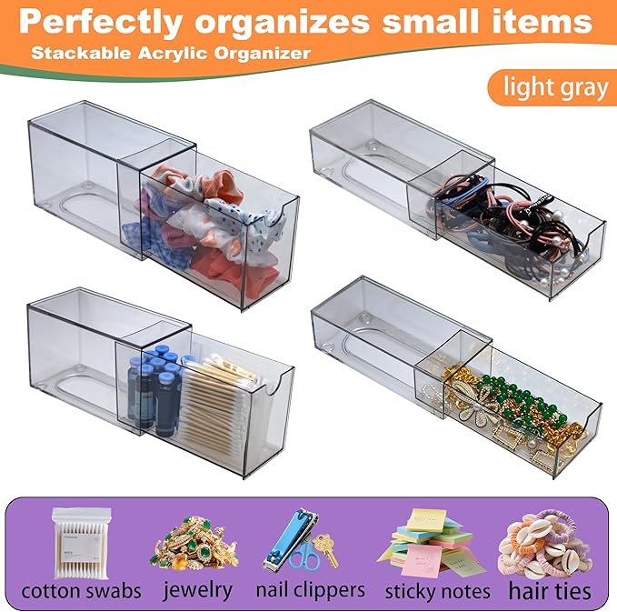 7 Pack Acrylic Makeup Organizer Clear Stackable Storage Drawers Tall Acrylic Bathroom Makeup Organizer for Cosmetic,Beauty Supplies,Ideal for Vanity, Undersink,Cabinet,Desk Home Organization-NeatNest