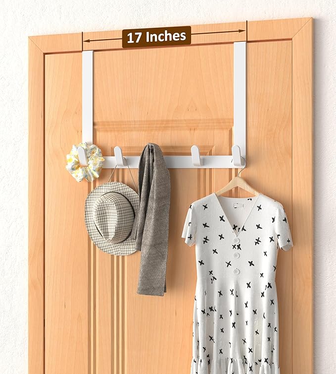 Long Over The Door Hooks with 15.75-inch Arms for Easier Access by Women, Heavy Duty Door Hanger for Winter Coat, L16U, Fits Standard 1 3/4'' Doors, Towel Racks Organization, White