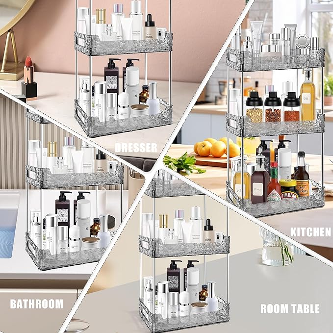 3-Tier Bathroom Counter Organizer Countertop Storage, Dresser Organizer Vanity Tray for Makeup, Perfume Organizer Cosmetics Skincare Shelf - Grey-NeatNest