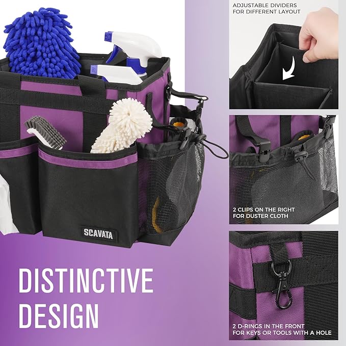 Compact Wearable Cleaning Caddy, Small Cleaning Caddy Supplies Organizer with Handle & Shoulder Straps for Housekeepers, Under Sink & Car Cleaning Tool Organizers Bag (RoyalPurple)-NeatNest