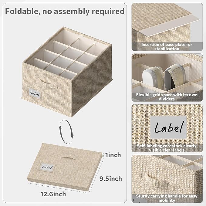 2 Pack Shoe Organizer for Closet,Fits up to 24 Pairs,Fabric Shoe Storage Bins,Large Shoe Box Storage Containers with Bottom Support for Shoes (Beige, (16.5 * 12.6 * 9.5) x1)-NeatNest