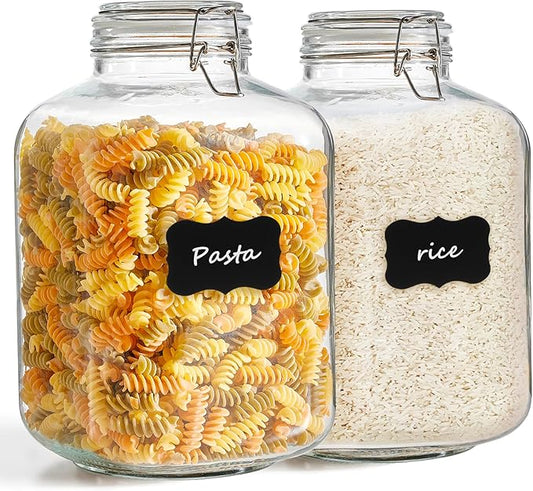 ComSaf Rice Container 152oz, Flour Sugar Storage Containers, Glass Jars with Airtight Lid, 1.17 Gallon Mason Jar, Large Storage Containers with Lids for Pickled Egg, Pasta, Cereal, Beans, Set of 2-NeatNest