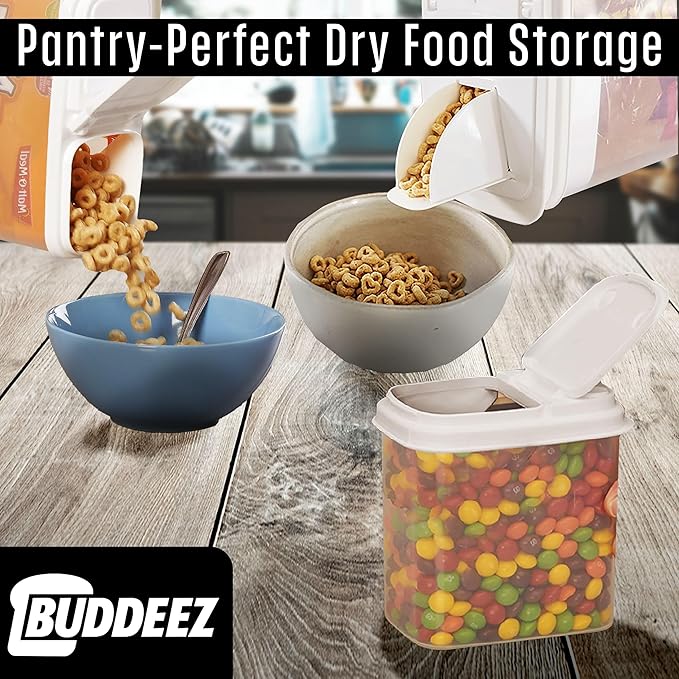 Buddeez Cereal Buddy Food Storage Dispenser - Multi-Size, BPA Free Plastic Containers with EZ Grip Handle, Scoop, and EZ Pour Spout, 8 QT, Set of 3.-NeatNest
