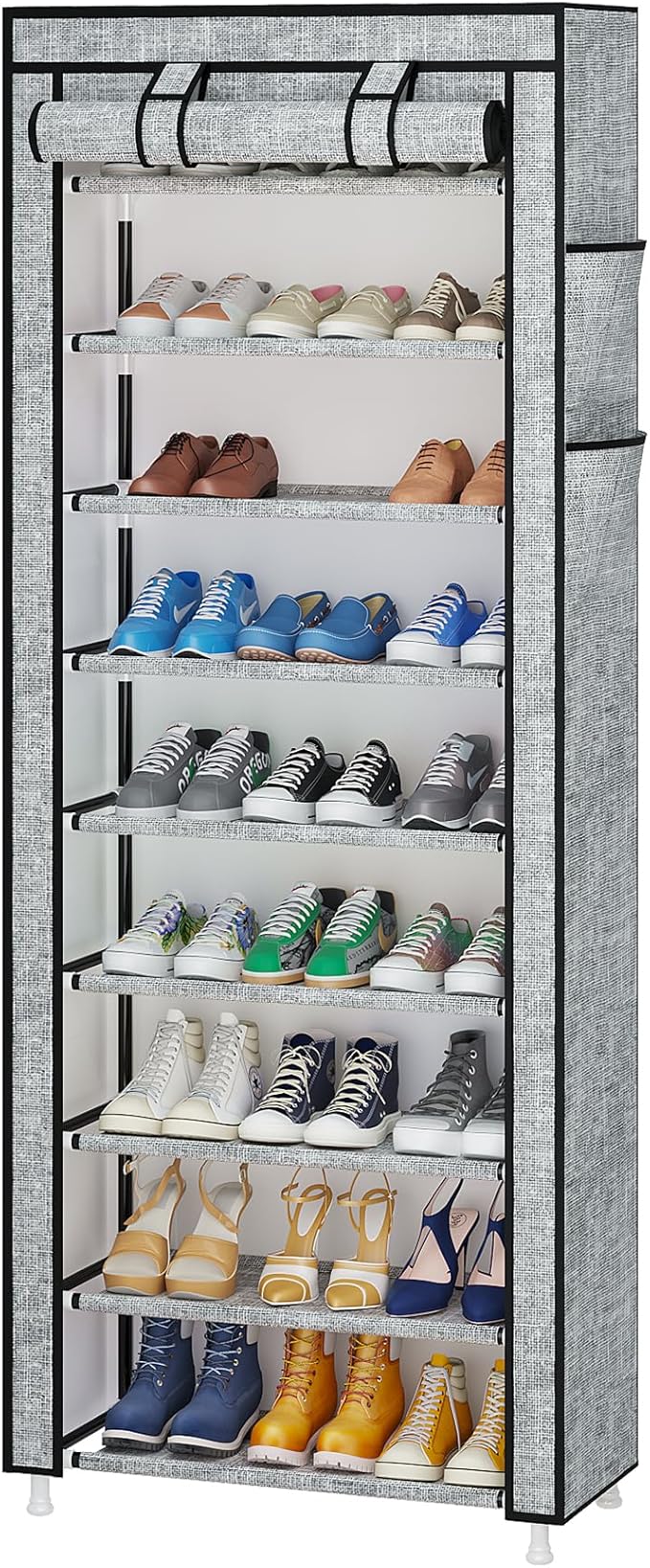 Calmootey 9 Tier Shoe Rack Organizer,Portable Shoe Shelf with Nonwoven Fabric Cover for Closet Hallway,Bedroom,Entryway, Ash Grey-NeatNest