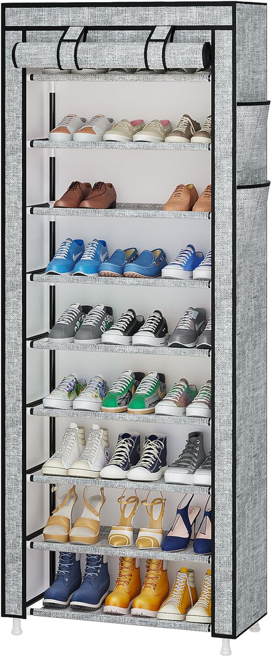 Calmootey 9 Tier Shoe Rack Organizer,Portable Shoe Shelf with Nonwoven Fabric Cover for Closet Hallway,Bedroom,Entryway, Ash Grey-NeatNest
