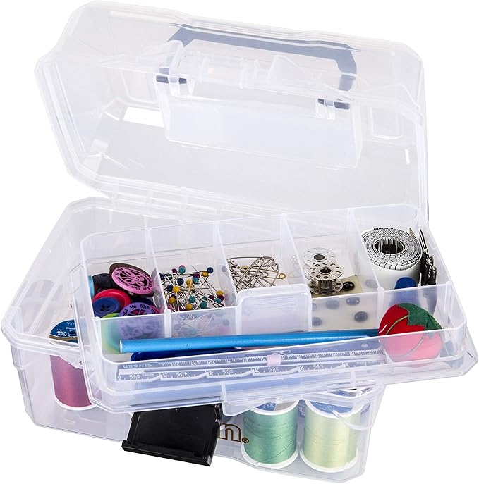 ArtBin 6890AG Small Project Box, Portable Art & Craft Organizer with Lift-Out Tray, [1] Plastic Storage Case, Clear