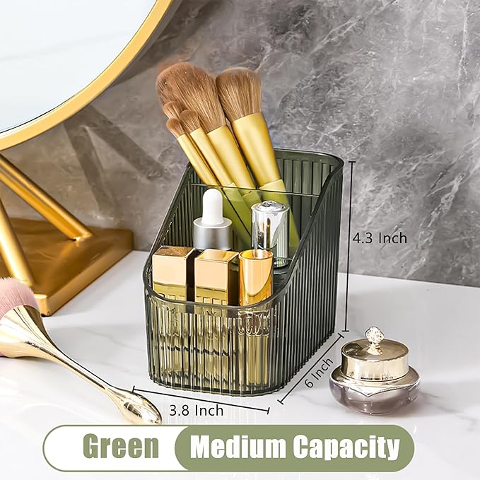 Makeup Organizer Cosmetics Storage Box, Large Capacity Make Up Brush Holder Organizer Vanity Accessories, Bathroom Countertops, Desk Storage Container, Cosmetic Display cases(Green-S)-NeatNest