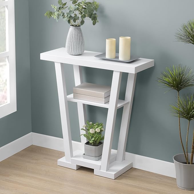 Convenience Concepts Newport V Console Table 31.5" - Modern Sofa Table with Storage Shelves, Narrow Entryway Hall Table for Living Room, Display Accent Table, White Faux Marble/White-NeatNest