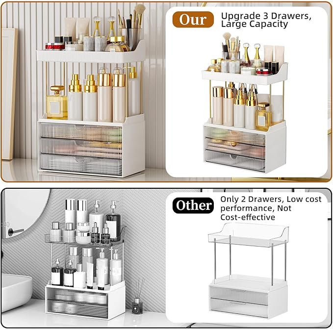 3 Drawers Bathroom Counter Organizer - 5 Tier Makeup Organizer, Versatile Perfume Organizer, Ideal for Bathroom Storage, Vanity, Large Skincare, Perfume, Present, Clear-NeatNest