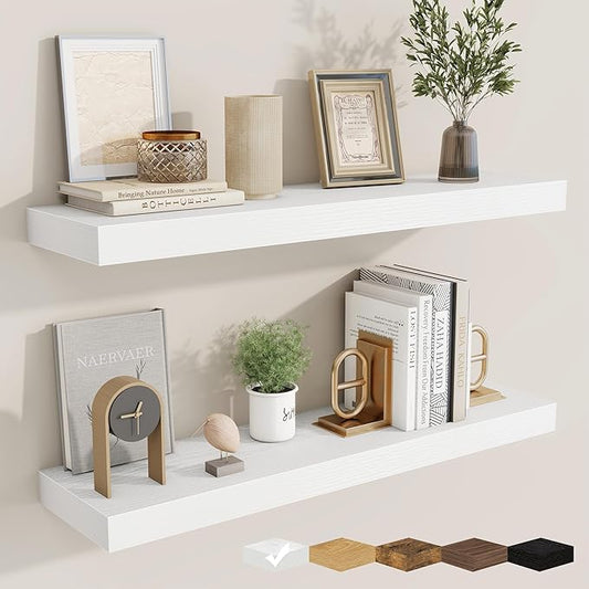 fuqing Floating Shelves for Wall, Bathroom Shelf Wall Mounted for Storage, Shelves with Invisible Bracket for Bedroom, Kitchen, Living Room, Farmhouse Small Book Shelf, 30 Inch Set of 2, White-NeatNest