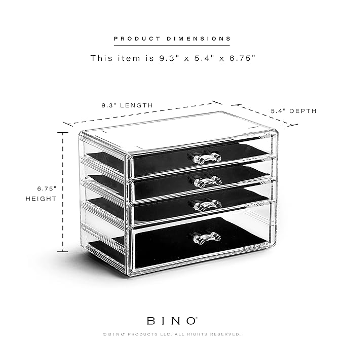 BINO THE MANHATTAN SERIES Acrylic Makeup Drawer Organizer- 4 Drawers | Clear Beauty Organizers and Storage| Cosmetic & Drawer| Home Organization| Jewelry Vanity Accessories-NeatNest