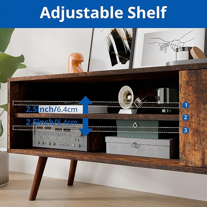 Cozy Castle TV Stand for 48 Inch TV, Mid Century Modern Entertainment Center with Storage Cabinet, TV Media Console for Living Room, Bedroom, Rustic Brown-NeatNest