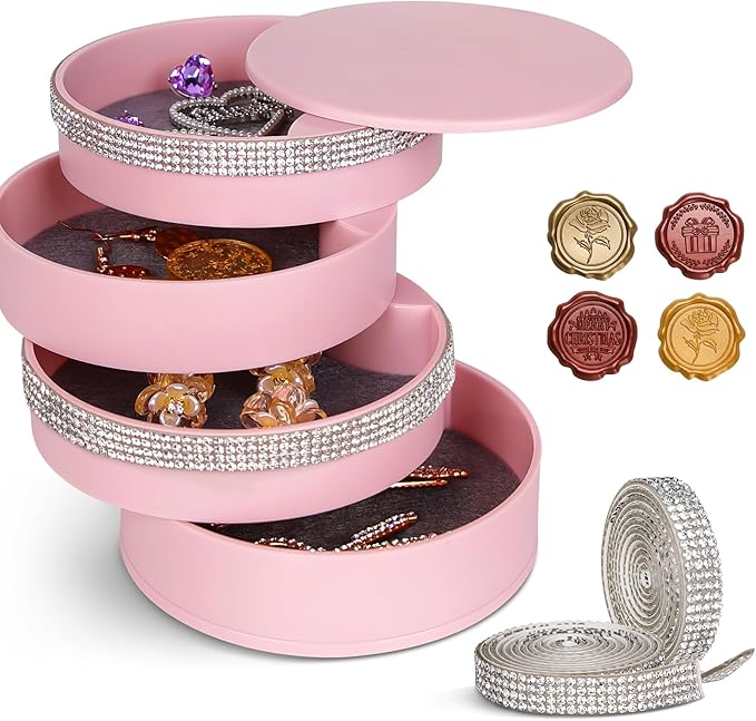 CONBOLA Jewelry Holder Organizer, Christmas Gifts Ideas for Women, Small Jewelry Storage Box Earring Holder, 5-Layer Rotating Jewelry Storage Tray with Lid for Bracelets Rings Bracelets-NeatNest