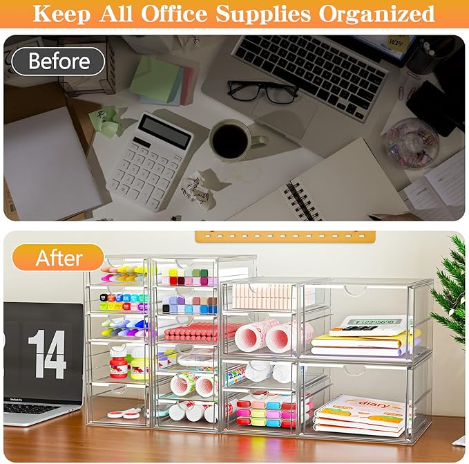 Acrylic Makeup Organizer with 17 Drawers, 4 Pack Clear Bathroom Counter Organizer for Palettes, Cosmetic, and Beauty Supplies,Ideal for Vanity, Cabinet,Desk Organization-NeatNest