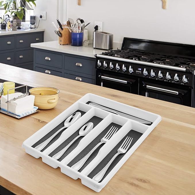 HaWare Silverware Tray for Drawer with Five Sections, Flatware Organizer/Cutlery Holder with Soft Grip Lining and Non-slip Rubber Feet, Multi-Purpose Storage for Kitchen, Office, Bathroom Supplies-NeatNest