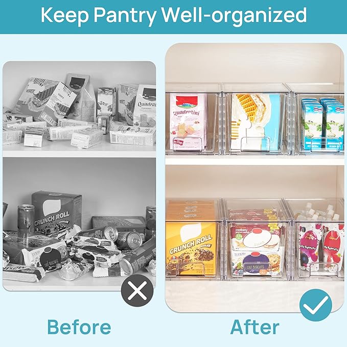 Vtopmart 4Pack Large Stackable Kitchen Pantry Storage Drawers, Clear Organizer Bins with Handles, Acrylic Drawer Organizers for Kitchen Pantry, Bathroom Undersink, Cabinet Organization and Storage-NeatNest