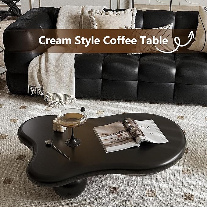 Cloud-Shape Cute Coffee Table Black Irregular Coffee Table with 3 Short Legs Modern Live Round Edge Coffee Table for Living Room Bedroom Easy Assembly,Cloud b Black 39.4"-NeatNest